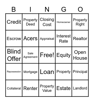 Real Estate Bingo Card