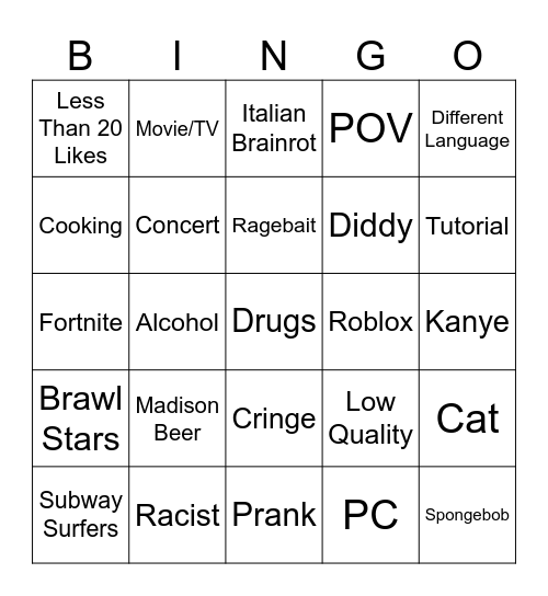 Reels Bingo Card