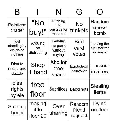 Dandys World Bingo Card