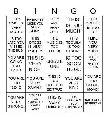 Vocabulary Bingo Card