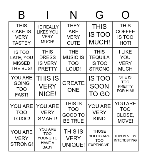 Vocabulary Bingo Card