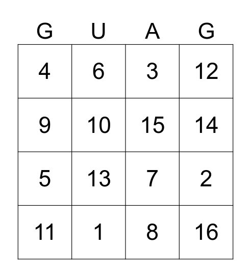 Get Up & Go! Bingo Card
