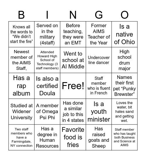 Untitled Bingo Card