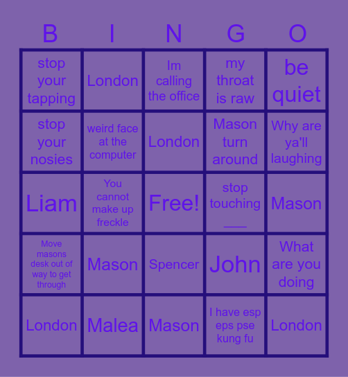 Mrs Wood Bingo Card