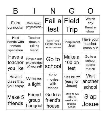 School Bingo Card