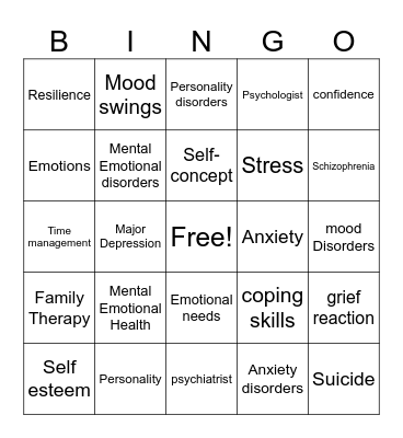 Mental Health Edition Bingo Card
