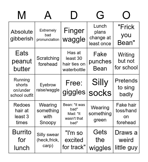 Mad Bingo Card