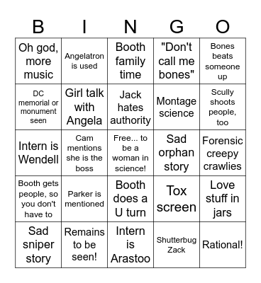 Bones TV Bingo!!! Bingo Card