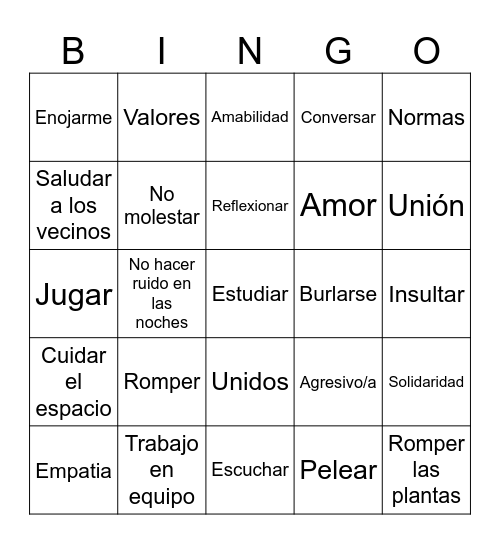 Bingo de la Convivencia Bingo Card