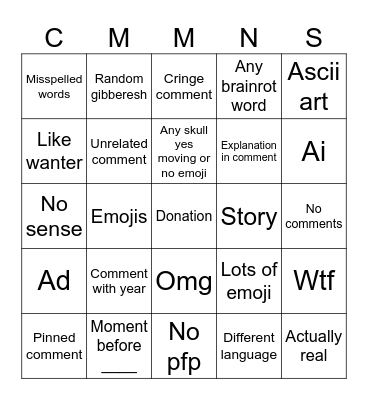 Untitled Bingo Card