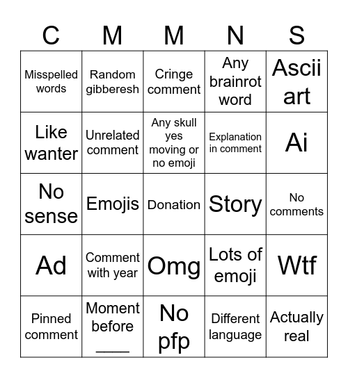 Untitled Bingo Card