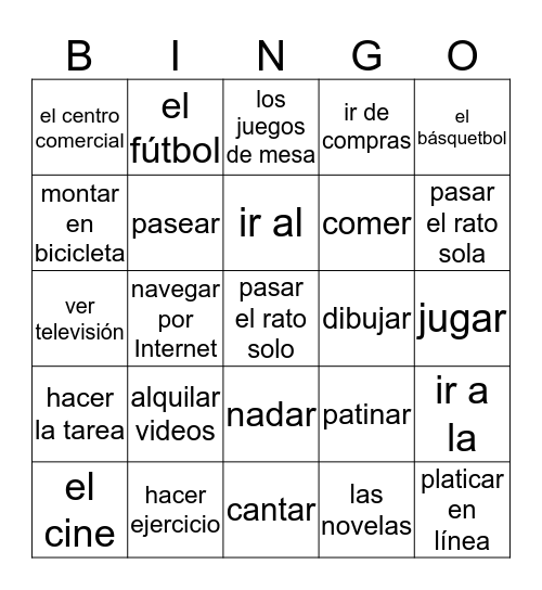 A mí me gusta... Bingo Card