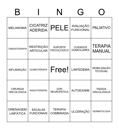 BINGO FISIOTERAPIA ONCO DERMATOLÓGICA Bingo Card