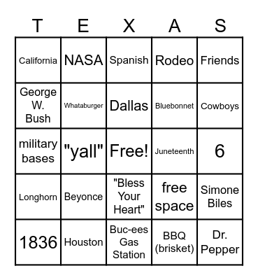 TEXAS BINGO Card