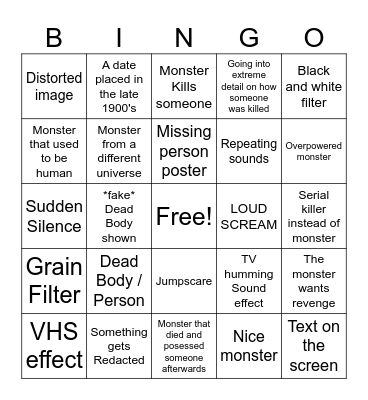 Analog Horror Bingo Card
