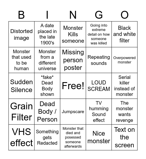 Analog Horror Bingo Card