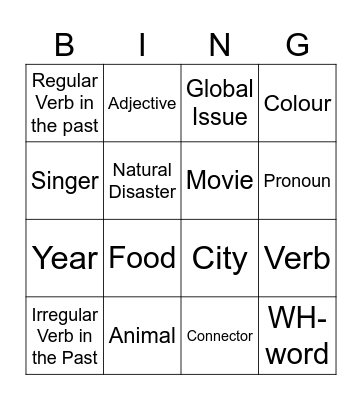 English Grammar and Vocabulary Bingo Card