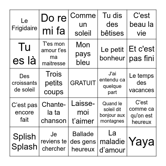 Jeu no 1 Bingo Card