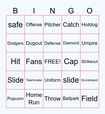 Baseball Bingo Card