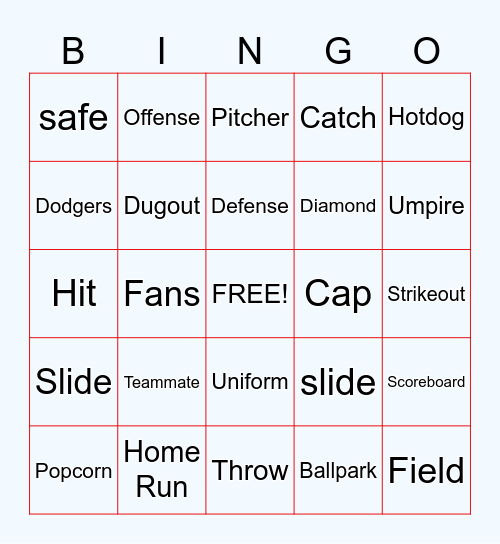Baseball Bingo Card