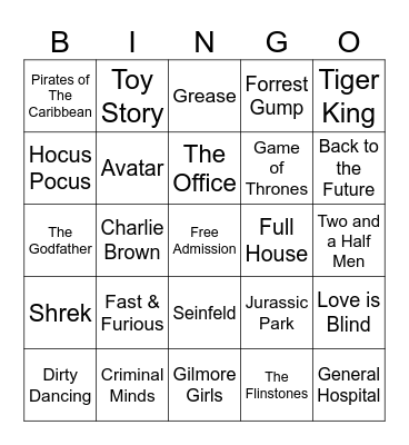 W-AS At The Movies Bingo! Bingo Card
