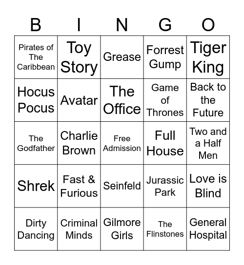 W-AS At The Movies Bingo! Bingo Card