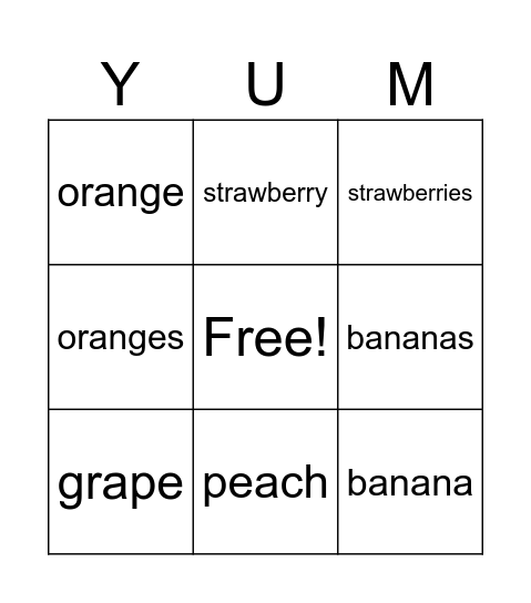 Fruit Bingo Card