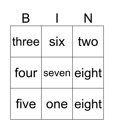 Number word bingo Card