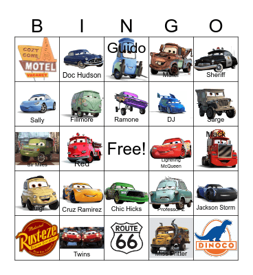 Pixar Cars Bingo Card