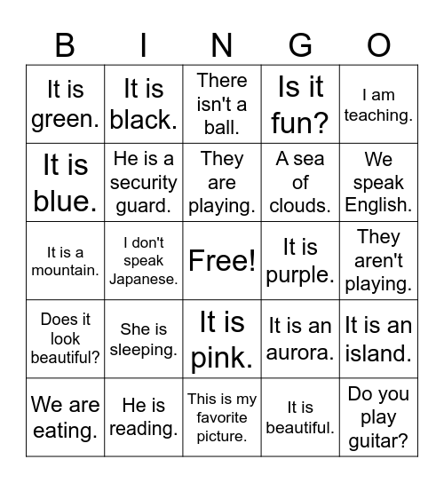 Lesson 1 Review Bingo Card