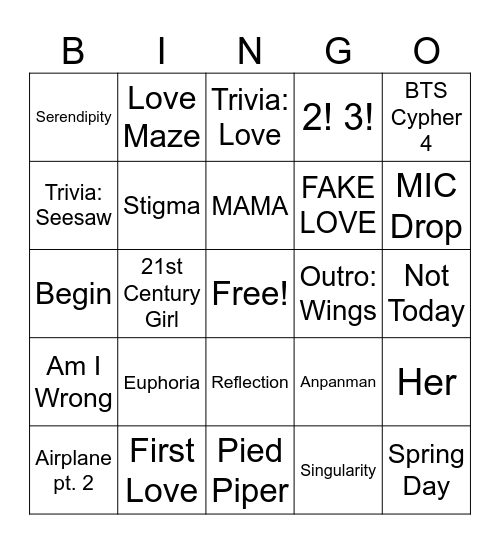 Round 2 Bingo Card