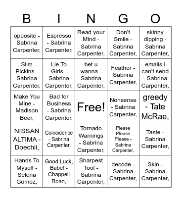 MUMBOS BINGO: SABRINA & FRIENDS Bingo Card