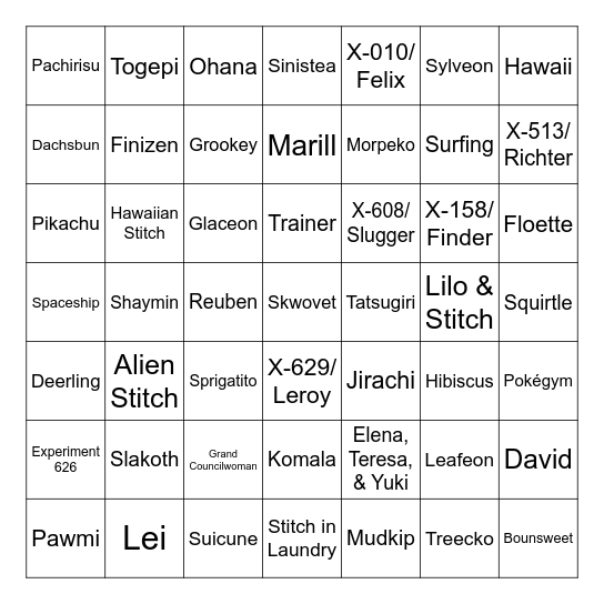 Pokémon Stitch Bingo Card