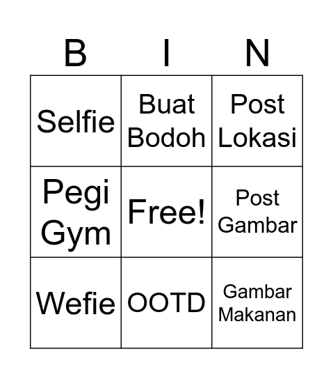 Saya Pernah Bingo Card