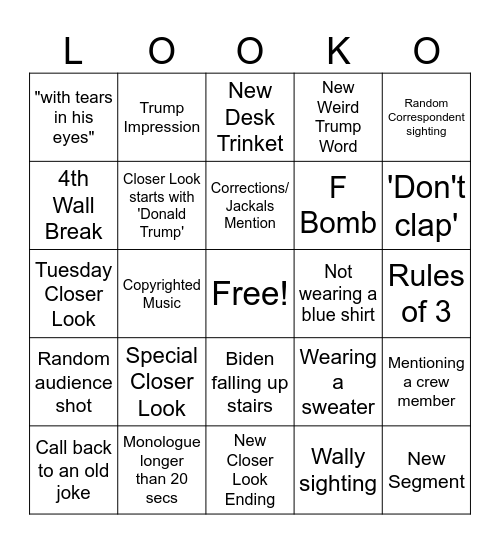 A CLOSER LOOKO Bingo Card