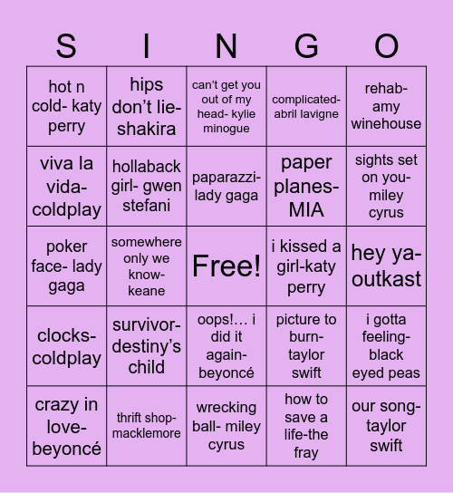 EARLY 2000’s Bingo Card