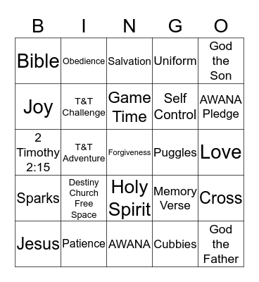 Destiny AWANA Bingo Card
