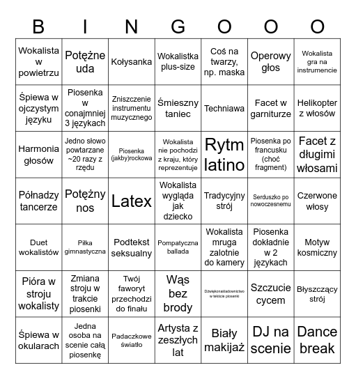 Eurowizja 2025 Bingo Card