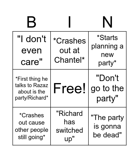 Theo's Crash Out Bingo Card Bingo Card
