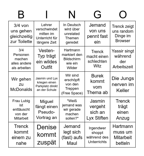 Schulbingo Card
