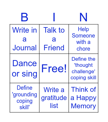 Coping Skills Bingo Card