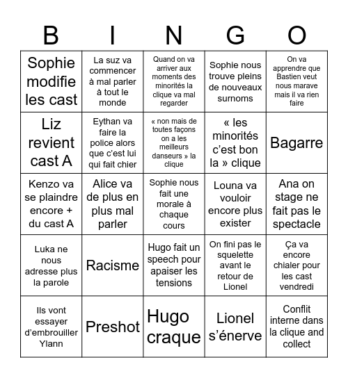 Bingo Hairspray Bingo Card