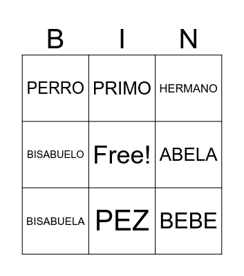 Spanish Bingo Card