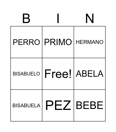 Spanish Bingo Card