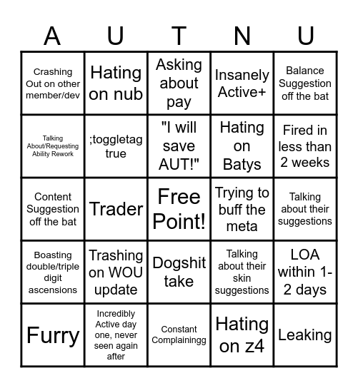 aut bingo Card