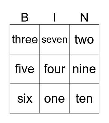 Numbers 1-10 Bingo Card