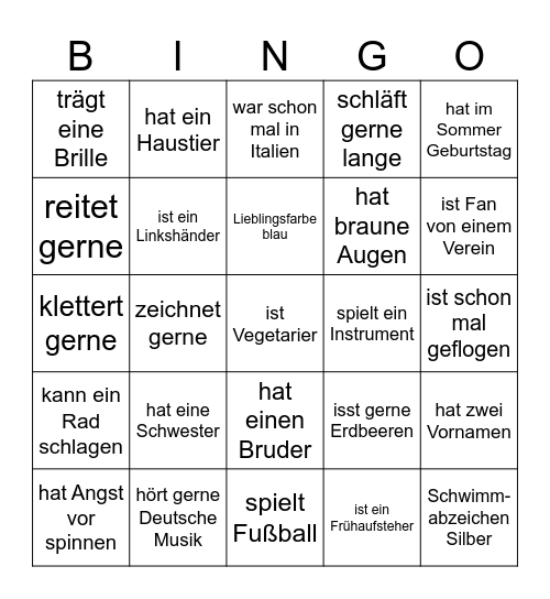 Kennlern Bingo Card