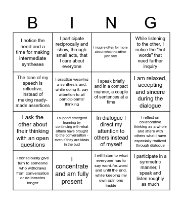 My Dialogical Skills Bingo Card