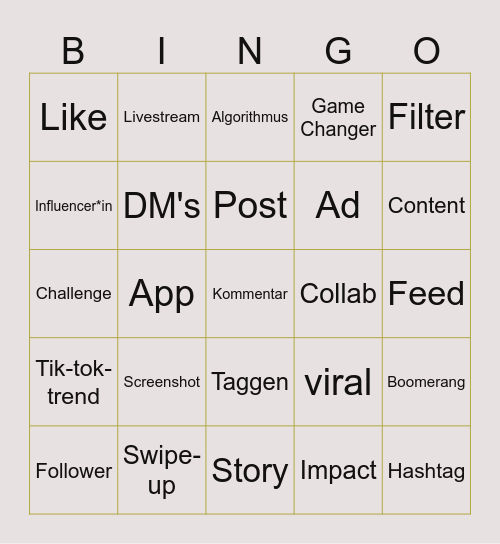 Social Media Bingo Card