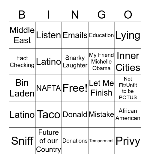 Debate Bingo Card